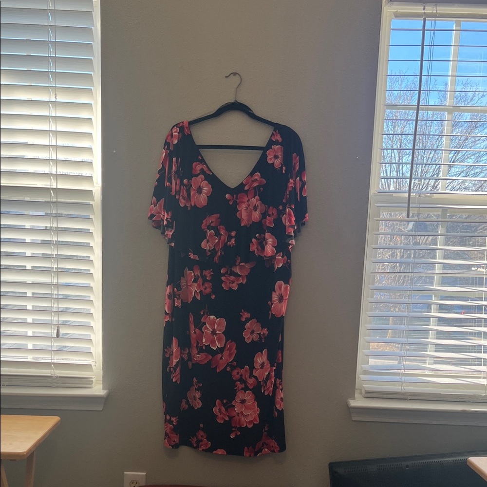Floral print black and pink dress